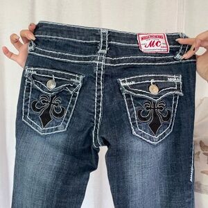 Miss Chic Lowrise Skinny Jeans Detail stitching and Fleur De Lis detailing